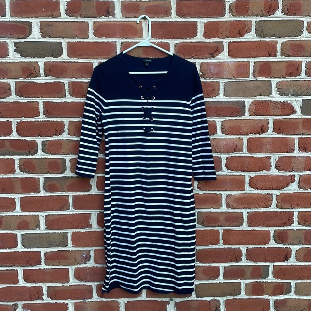 Talbots Striped Navy Sweater Dress